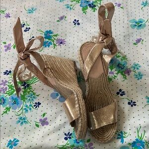 Loeffler Randall Metallic Ankle Lace Espadrilles- 9?